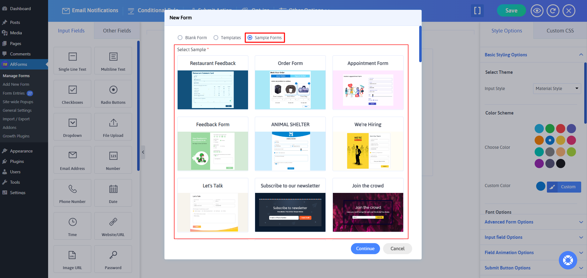 Create Template Form